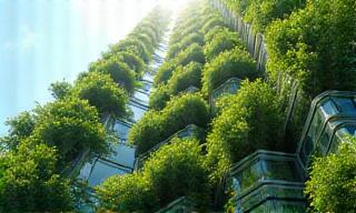 Living architecture concept with plants integrated into skyscrapers